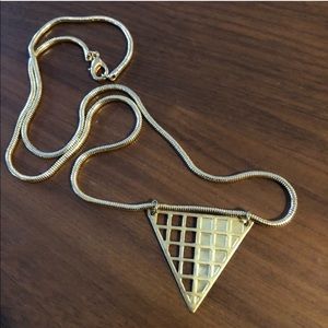 Brass triangle grid pendant charm necklace